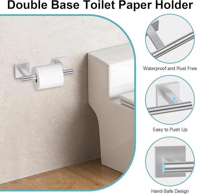 Brushed Nickel Bathroom Hardware Towel Bar Set, 5 Pieces Double Dase Toilet Paper Holder Towel Holder Set, 23.6 Inch Stainless Steel Towel Rack for Bathroom Wall Mount