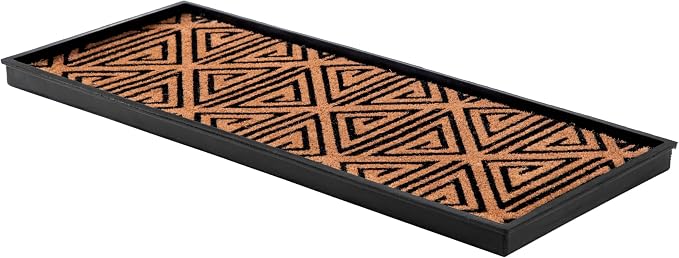 Anji Mountain Rubber Boot/Shoe Tray with Coir, Fits 3 Pair (34.5"" Wide), Tan and Black Tribal Insert (AMB0BT3F-013)