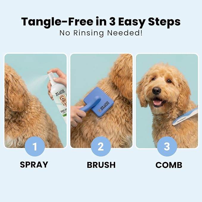 We Love Doodles Large Slicker Brush & Lavender Detangler Spray Pack - for Long-Haired Dogs, Dog Leave-In Conditioner for Reducing Mats, Knots & Tangles, Dematting & Conditioning Kit, 16 oz