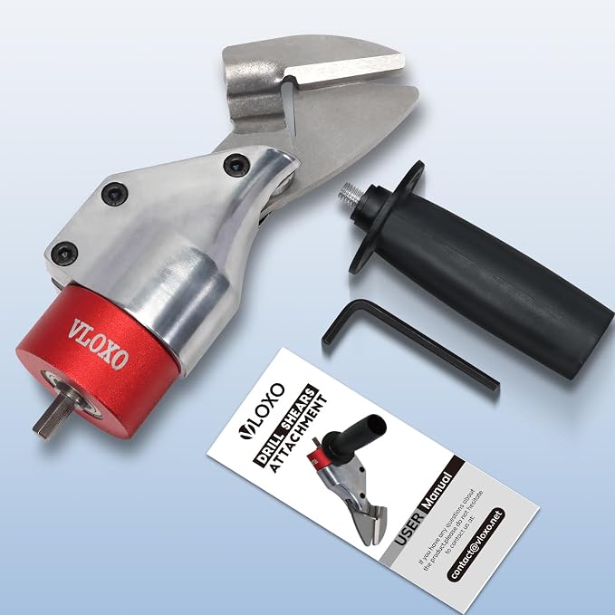 VlOXO Metal Shears Drill Attachment,Sheet Metal Cutter with 360 Degree Pivoting Handle Professional Sheet Metal Tools for Cut Steel, Sheet Metal Cutter Drill Attachment Can Curved and Straight Cutting