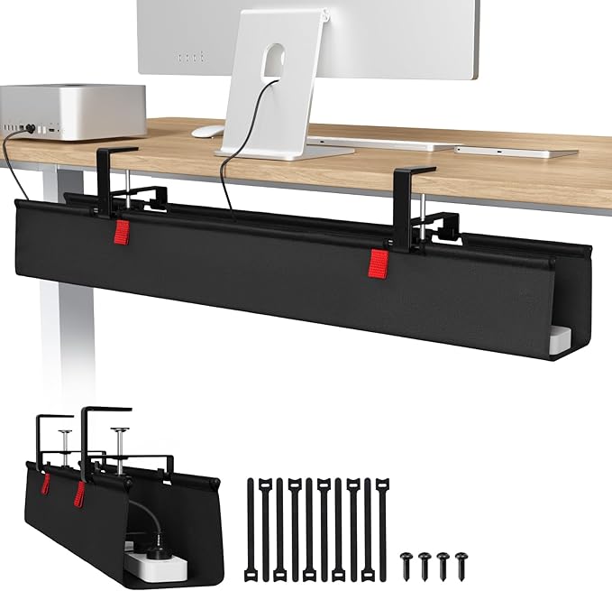 Univivi No Drill Under Desk Cable Management Tray, 36" Cord Organizer for Table, Clamp/Screw Mount Desk Cable Management, Premium Fabric Cable Management Tray for Office, Home