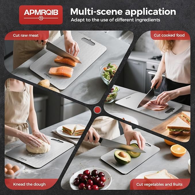 Titanium Cutting Board Set of 3,100% Pure Titanium Cutting Boards for Kitchen, Double Sided Non Toxic Cutting Board, Ideal Charcuterie & Chopping for Meat, Hygiene Durable Dishwashr（XL+L+M)