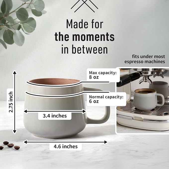 Ava Nord Small Stoneware Ceramic Coffee Mugs Set of 4 | 6 oz | Sage Ash | Lead-Free, Non-Toxic, Freezer - Microwave & Dishwasher Safe, Comfortable Handle, Aesthetic Nordic Design for Cappuccino