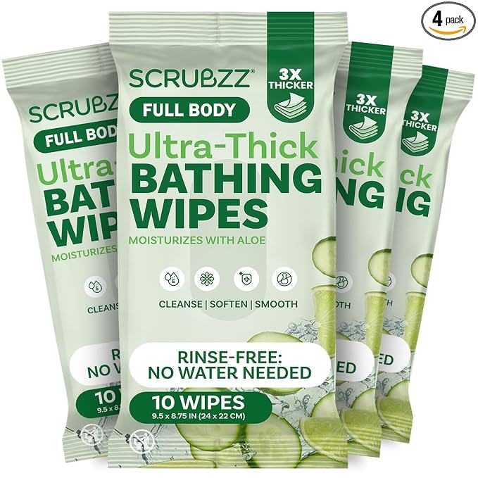 Extra Large Body Wipes for Adults Bathing No Rinse - 40 Ultra Thick Disposable Shower Wipes for Men, Women & Elderly - Great for Gym, Camping, Post Surgery - Cucumber Lime