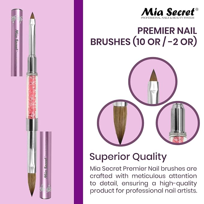 Mia Secret PREMIER NAIL BRUSHES 100% Kolinsky Hair MADE IN USA Prenium Nail Art Brushes (Pink, 10 OR/-2 OR)