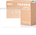 GPI - 12" x 15" - XL - Pack of 1000, 4 Mil Thick, Heavy Duty, Clear Plastic Reclosable Freezer Zip Bags, With White Block for Labeling, Strong & Durable Poly Baggies With Resealable Zipper Top Lock.