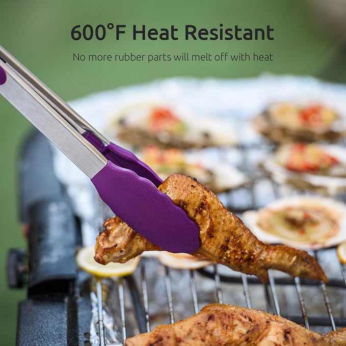 U-Taste 18/8 Stainless Steel Measuring Cups and Spoons Set and 600ºF High Heat-Resistant Kitchen Tong Set (Purple)