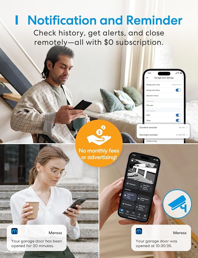 meross Smart Garage Door Opener Remote Work with HomeKit, Alexa and Google | Compatible with SmartThings, CarPlay, Siri, and Android, App and Voice Control, Auto Close, Easy to Install, No Hub Needed