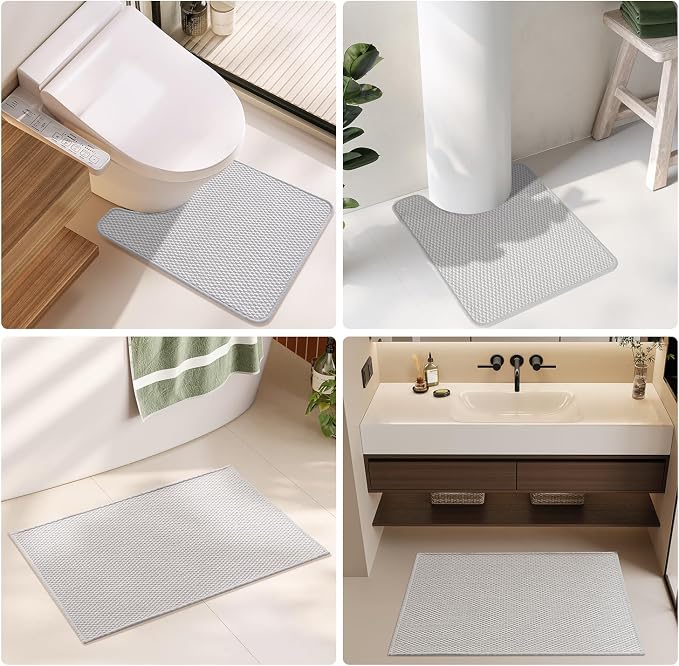TYUU Bathroom Rugs Non Slip Washable, Super Absorbent Thin Bath Mat Small Quick Dry Low Pile Bathroom Rug, Light Grey 16"x24"