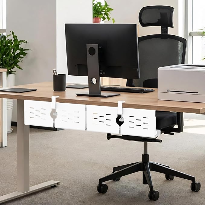 KEEGH 16" Under Desk Cable Management Tray, No Drill Clamp Mount, Extra Large Desk Cord Organizer Upgrade Capacity, Cord Management Tray for Home Office, Gaming Desk, Standing Desk,White, 3 Pack