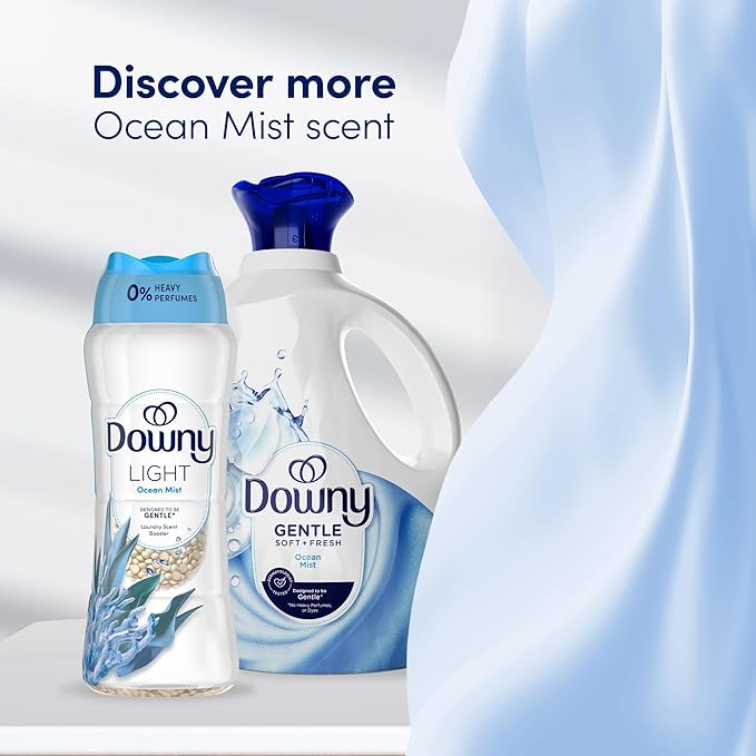 Downy Light Laundry Scent Booster Beads,Ocean Mist Scent,24 OZ,In-Wash Fabric Beads Designed To Be Gentle With A Light Boost Of-Scent,No Heavy Perfumes,(Pack of 2)