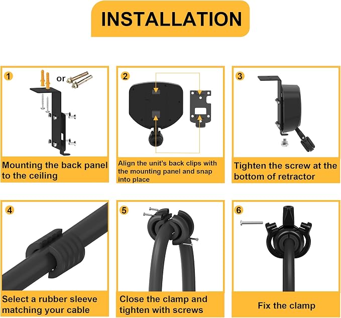 EV Charger Cable Retractor - 11.5ft Ceiling Mounted Automatic Retractable Cable Organizer for Electric Vehicle Charging, Universal Fits 95% of EV Charging Cables