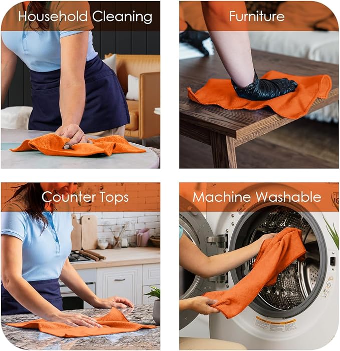 Avalon Towels Microfiber Cleaning Cloths (Value Pack of 36) - Size 16 x 16 Inches, Highly Absorbent Cleaning Rags, Lint Free, Reusable and Washable, Microfiber Towels for Cars