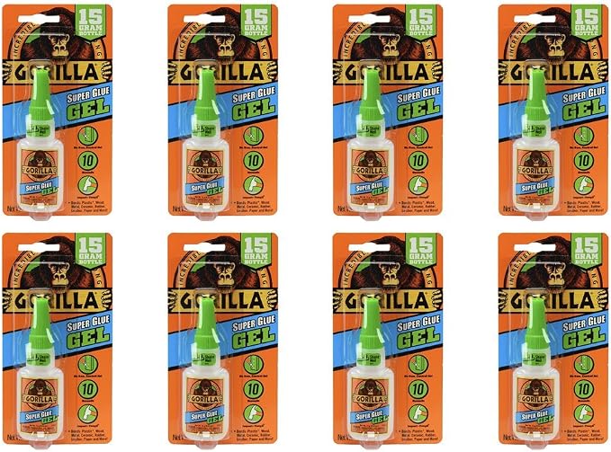 Gorilla Super Glue Gel, 15 Gram, Clear, (Pack of 8)