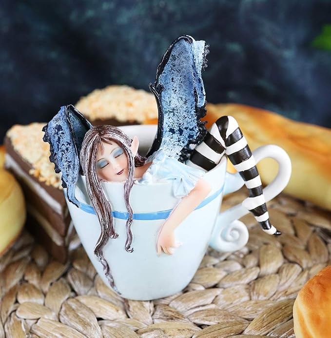 Ebros Gift Amy Brown Teacup Latte Coffee Drunk Fairy Figurine Fantasy Mythical Faery Magic Watercolor Collectible Decor Statue Gift Ideas for Women Teen Girls Fairy Garden DIY Art Centerpiece