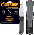 GERBER GEAR Strongarm Camp - Fixed Blade Camping Knife for Controlled Cuts For First Aid Or Cutting Rope Made With 420HC Full Tang Plain Edge Blade And Diamond-Textured Grippy Handle-Made in USA- Gray