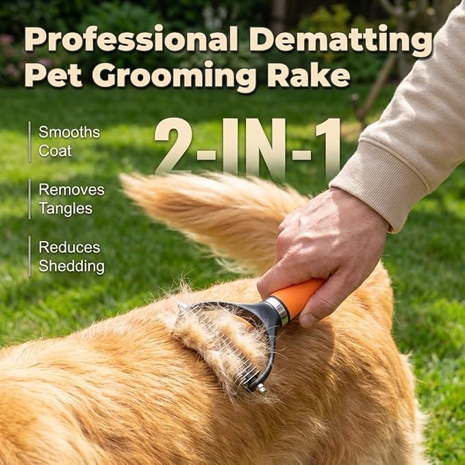 2026 Upgraded Double-Sided Pet Grooming Tool, Dog Deshedding Comb for Dogs Cats, Pet Grooming Brush for Long Thick Curly Hair, Home Deshedding Tool for Mats Tangles Knots and Loose Fur (2 Sets)