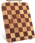 Checkered Cutting Board for Kitchen – 14.9"x 11"x 1.18" Rubber Wood Butcher Block with Juice Groove & Steel Handle, Heavy Duty Non-Slip Chopping Board for Charcuterie, Housewarming Gift