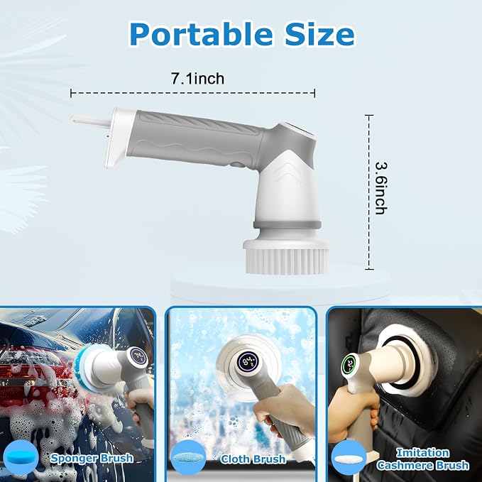 DAESUNG Electric Spin Scrubber, Cordless Power Scrubber & Electric Cleaning Brush with 7 Replaceable Heads, Dual Speed IPX7 Waterproof Handheld Scrubber for Bathroom, Shower & Tile Cleaning