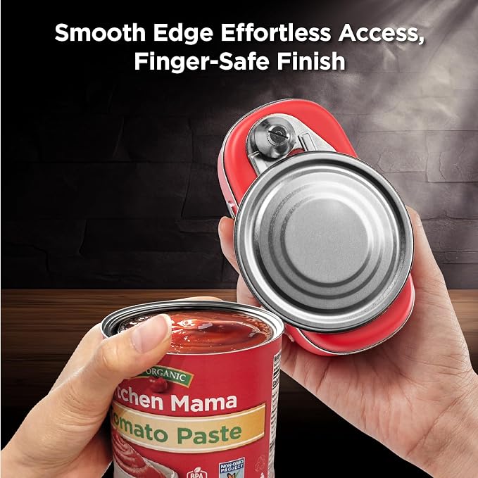 Kitchen Mama Orbit One Rechargeable Electric Can Opener, Red | Hands-free, USB-C Charging, Automatic Stop, Smooth Edge, Storage Box