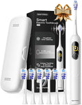 SAKYPRORAL AI Electric Toothbrush for Adults, Sonic Rechargeable Whitening Toothbrush with 6-Zone Tracking, Soft Replacement Heads & Travel Case (White, 1 Count with 6 Brush Heads)
