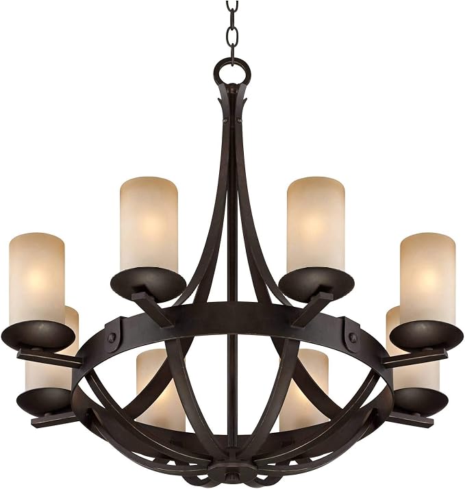 Sperry 28" Wide Bronze Bowl and Scavo Glass 8-Light Chandelier | Industrial Rustic Farmhouse Cylinder Fixture for Cottage Core Dining Room House Foyer Kitchen Island Entryway Bedroom