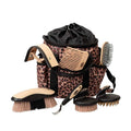 Weaver Equine Horse Grooming Kit, 7-Piece Horse Brush Set with Organizer Tote Bag, Hoof Pick, Comb, Sweat Scraper, Equine Tools for Daily Grooming, Leopard