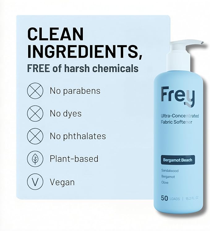 FREY Natural Liquid Fabric Softener and Conditioner | HE Laundry Softener for All Machines | Plant-Powered Eco Friendly Formula | 1-Pack, Bergamot Beach