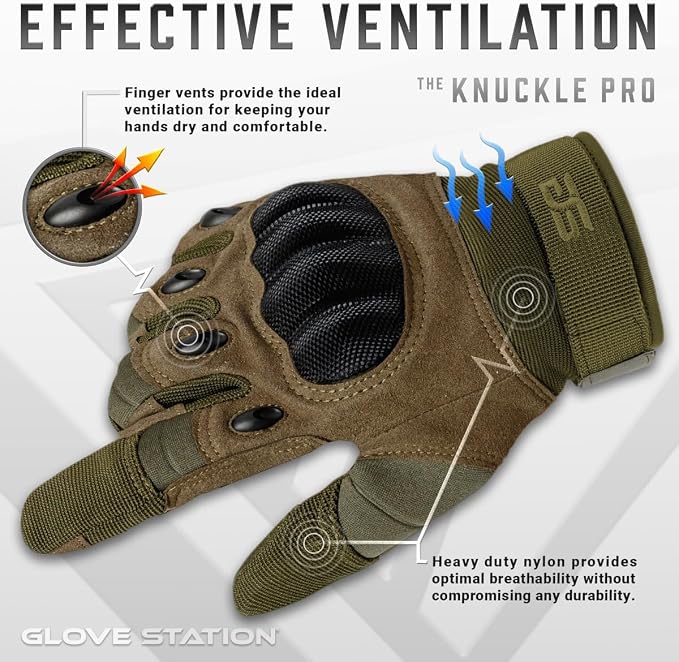Glove Station Hard Knuckle Utility Gloves, Touchscreen, THKFF, Green, Large | TPR Impact Shield, Touchscreen Compatible - Motorcycle, Outdoor & Utility Use