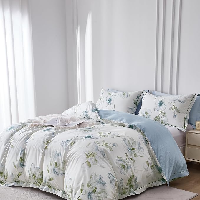 OAITE Duvet Cover Set King Size Floral Pattern 500 Thread Count Ultra Soft 100% Cotton Duvet Cover Sets 3-PC, Breathable Duvet Cover with Zipper Closure & Corner Ties