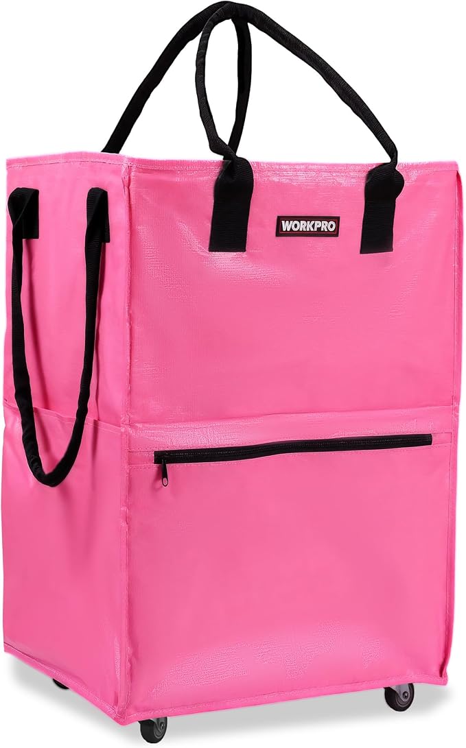 WORKPRO Medium Rolling Grocery Bag, 18-Gallon Rolling Tote with 4 Wheels | Reusable Grocery Bag on Wheels, Holds Up to 75 lbs, Heavy Duty Rolling Tote for Groceries, Laundry, Moving & Storage