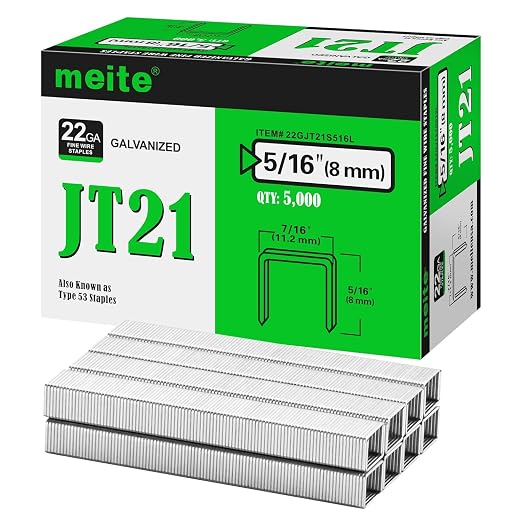 meite JT21 Staples, 5/16 Inch Galvanized Fine Wire Staples for Staple Gun - 7/16" Crown JT21 Staple Refill, Ideal for Upholstery, Crafts, Furniture (10 Boxes)