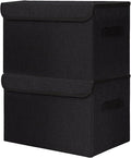 Bagnizer Large 42 Quarts Fabric Storage Bins with Lids [2-Pack] Linen Collapsible Foldable Storage Cubes, Closet Organizer Containers boxes with Handles for Home Office (16.7 x 12 x 12, Black)