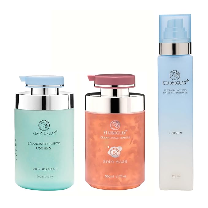 Xiaomoxuan Gift Set Box for Personal Care Sakura Body Wash with Sea Salt Shampoo and Balancing Spray 3-Piece Full-Body and Hair-Care Set for Women and Men