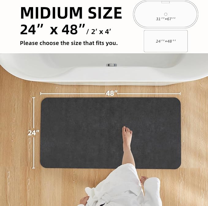 TYUU Black Bath Mat, Bathroom Rugs Non Slip Washable Thin Absorbent Quick Dry Bath Mat Fits Under Door Bathroom Floor Mat Perfect for Bath, Shower, or Sink 24"x48" Black