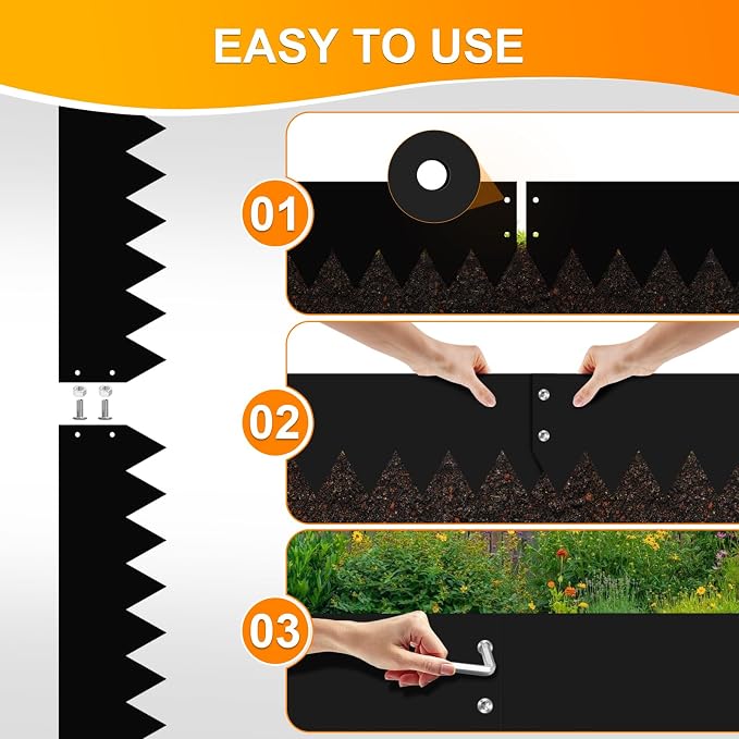 20ft. 40" L × 6" H Metal Landscape Edging, 6 Pack Garden Border | Steel Edging for Landscaping with Screws, Hammer-in Flexible Lawn Edging, No Dig Edging, Metal Edging for Pathway, Yard