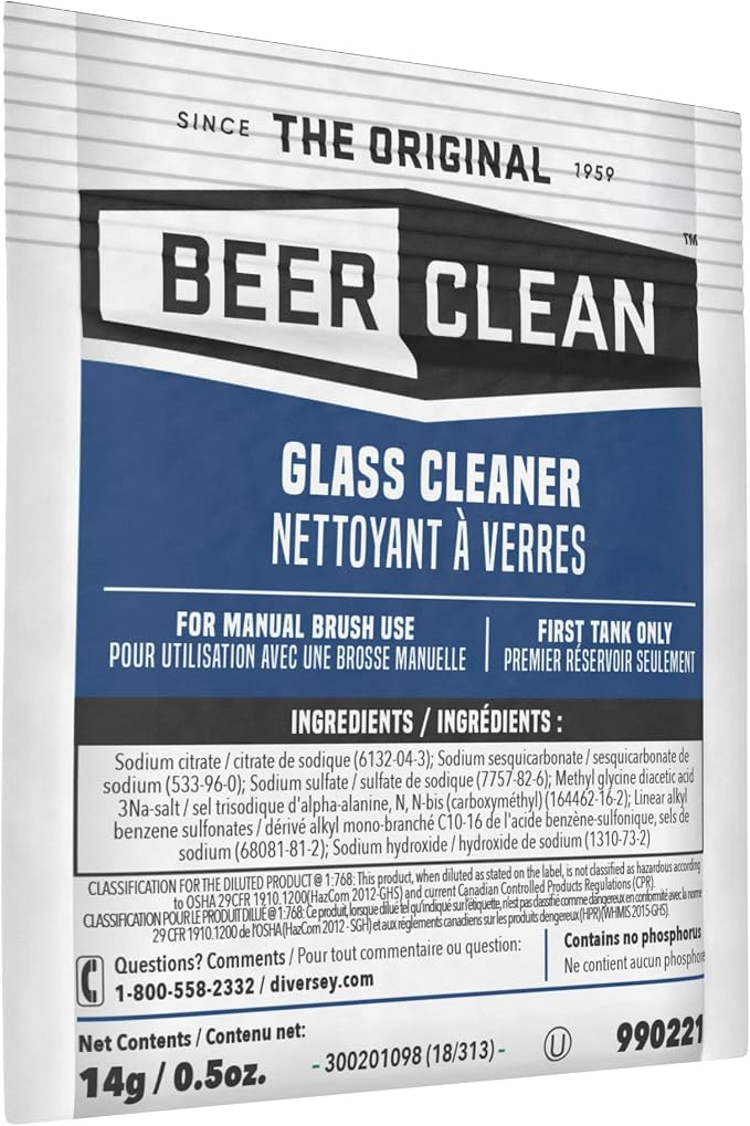 990221 Glass Cleaner for Manual Brushing, Restaurant Barware & Glass Cleaning System, Powder Packets, 0.5-Ounce (1 Packet)