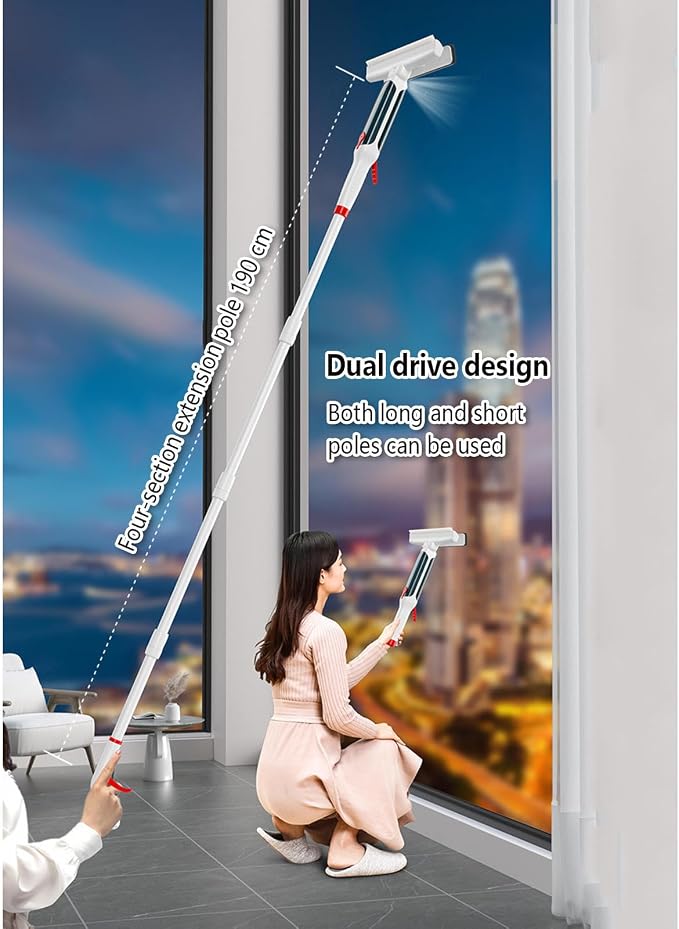 75'' Spray Window Squeegee with Extension Pole with 4-Section Extension Pole, 4 in 1 Shower Glass Cleaner Squeegee Windshield Cleaner Tool with Sewage Collector and 5 Pads