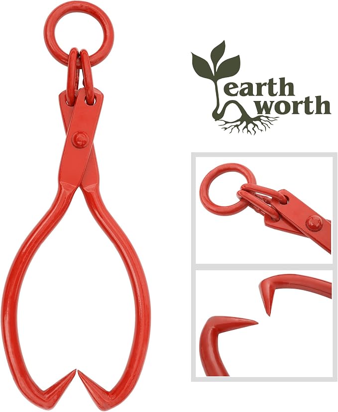 Skidding Tongs 32-inch Log Grabber with Ring for Connecting with Chain Logging Tools for Forestry, Timber, and Firewood by Earth Worth (Red)