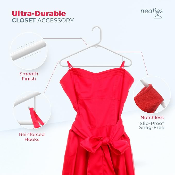 Plastic Hangers 45 Pack – Made in the USA – 6lb Capacity Standard Clothes Hangers with Strap Hooks for Dresses, Lingerie, Shirts, Pants, and Jackets – Peach