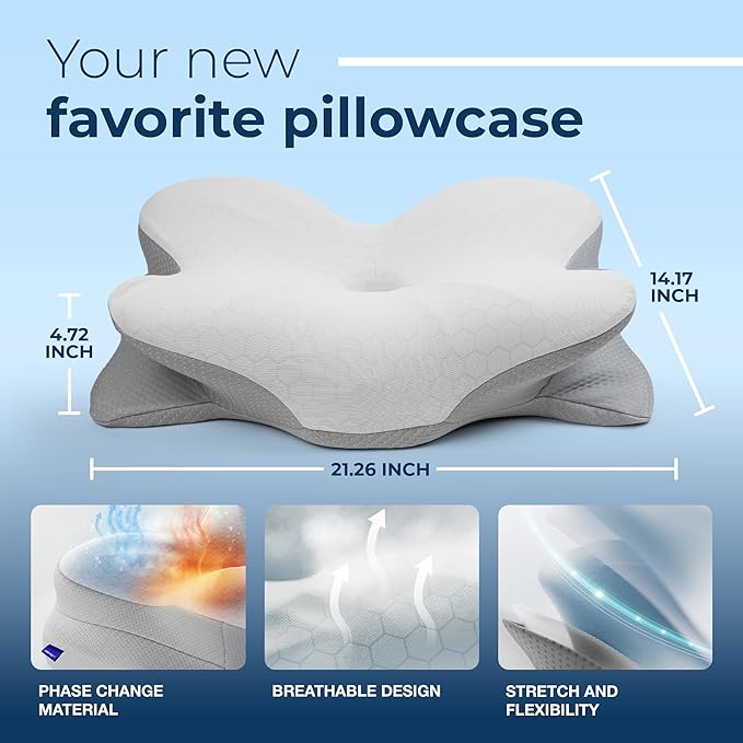 Derila Ergo Thermal Pillow Cover for Cervical Neck Pillow – Cooling Pillowcase for Memory Foam Pillow, Neck Support Pillow & Side Sleeper Pillow – Replacement Cover Ergo Pillow (Cover Only)