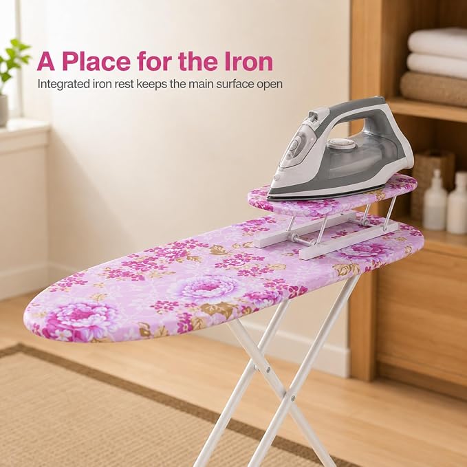 Folding Ironing Board, Extra-Wide Adjustable Height Iron Board with Folding Legs, Exquisite Pattern,Smooth Edge,Good Load-Bearing, Non-Slip Iron Board for Home Bathroom