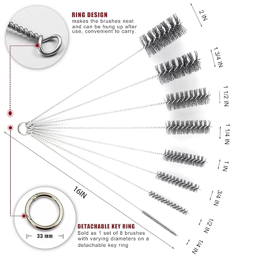16 Inch Extra Long Pipe Cleaning Brush Set Abrasive Filament, 8 Piece Variety Pack for Removal of Rust, Corrosion, Paint, Etc.