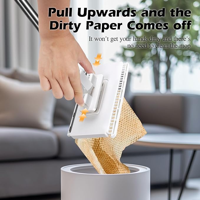 Masthome Snap Grip Mini Mop with Built-in Squeegee, Zero Touch Cloth Changing Dust Mop, 360° Swivel Head Small Mop for Walls, Bathroom Corners, Windows, Includes 1 Reusable Cloth