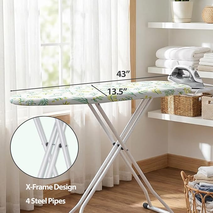 SheeChung Ironing Board 13"x43",Full Size Iron Board with Rest,Adjustable | Compact Iron Table,Foldable,Heat Resistant Cover with Padding,7 Adjustable Height,Heavy Duty Sturdy Legs,Steel Mesh Top