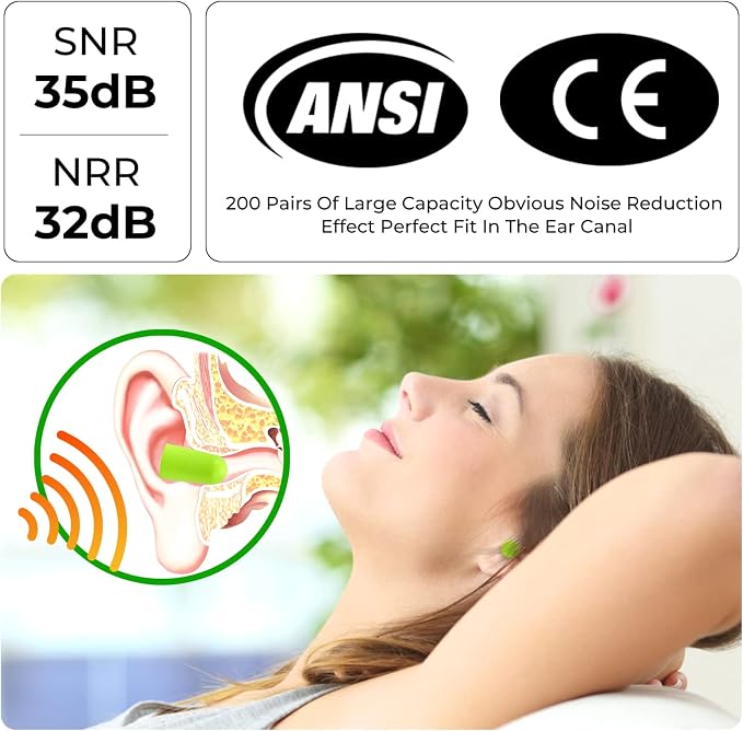 500Pairs Foam Earplugs, 32dB Disposable Noise Reduction Ear Plugs, Hearing Protection Bulk Ear Plugs for Shooting Range, Work, Travel,Concert Green