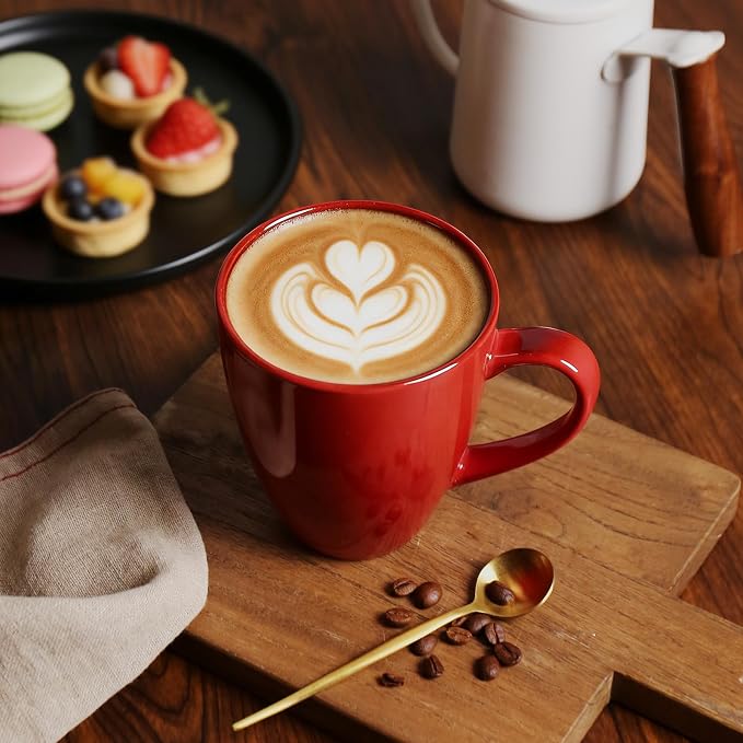 MONITO 17oz Ceramic Coffee Mugs Set of 6, Glossy Red Large Mugs with Handle | Drinking Cups for Latte,Tea&Cocoa,Dishwasher&Microwave Safe,Reactive Glaze Cups,Ideal Gift for Office and Home Use