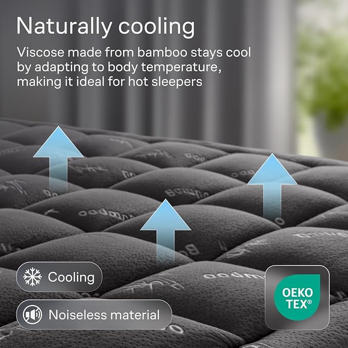 Niagara Sleep Solution Ultra Soft Full XL Size Mattress Topper - Rayon Derived from Bamboo Pillow Top Mattress Pad for Back Pain Relief - Naturally Cooling for Hot Sleepers, Dark Gray