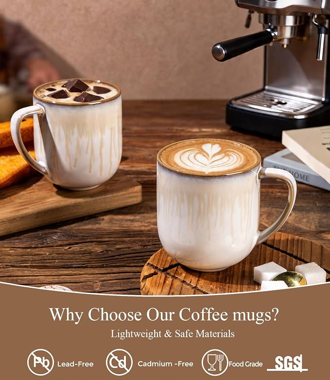 LERATIO 12OZ Ceramic Coffee Mugs Set of 6, Large Porcelain Coffee Cups With Large Handle For Latte,Cappuccino,Milk,Cocoa,|Dishwasher&Microwave Safe Mug Sets,Ideal for Man,Woman,Dad, Mom