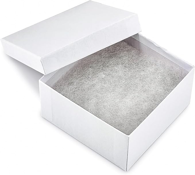 TheDisplayGuys - 100-Pack #34 Cotton Filled Cardboard Paper Jewelry Boxes Gift Case - Matte White (3.9" x 3.9" x 2.0") - for Shipping or Storage